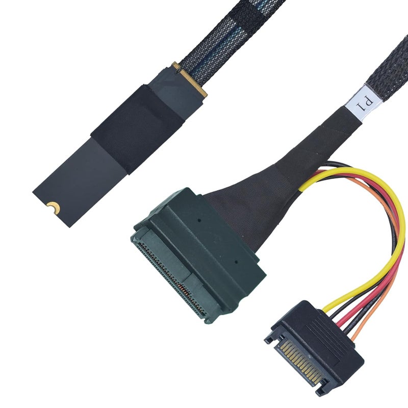 LetLinkSo PCIe 5.0 M.2 to U.2 Adapter, M.2 to SFF-8639 U.2 NVMe SSD Cable with 15Pin Power, Left Exit, 1.6ft (50cm) - Image 1
